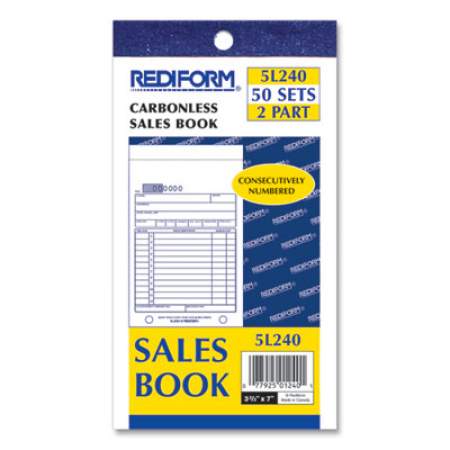 Rediform Sales Book, Two-Part Carbonless, 3.63 x 6.38, 1/Page, 50 Forms (5L240)
