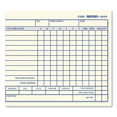 Rediform Weekly Employee Time Cards, One Side, 4.25 x 7, 100/Pad (4K409)
