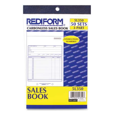 Rediform Sales Book, Three-Part Carbonless, 5.5 x 7.88, 1/Page, 50 Sets/Book (5L350)