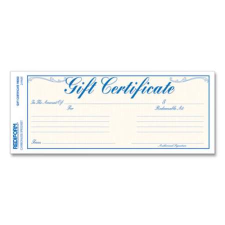 Rediform Gift Certificates with Envelopes, 8.5 x 3.67, Blue/Gold with Blue Border, 25/Pack (98002)
