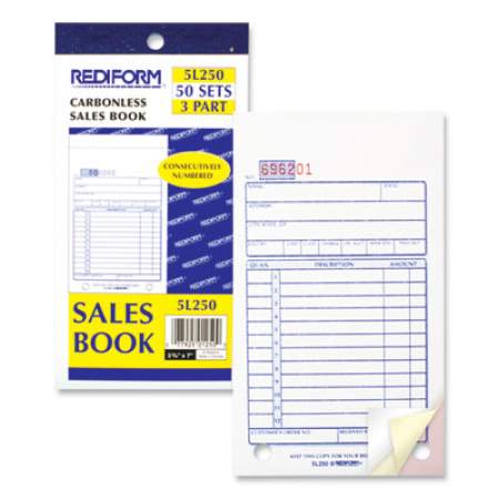 Rediform Sales Book, Three-Part Carbonless, 3.63 x 6.38, 1/Page, 50 Forms (5L250)