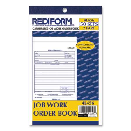 Rediform Job Work Order Book, Two-Part Carbonless, 5.5 x 8.5, 1/Page, 50 Forms (4L456)