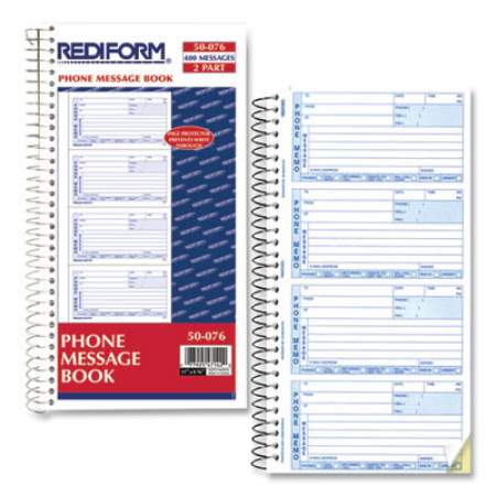 Rediform Telephone Message Book, Two-Part Carbonless, 5 x 2.75, 4/Page, 400 Forms (50076)