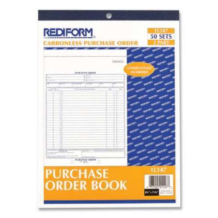 Rediform Purchase Order Book, Three-Part Carbonless, 8.5 x 11, 1/Page, 50 Forms (1L147)