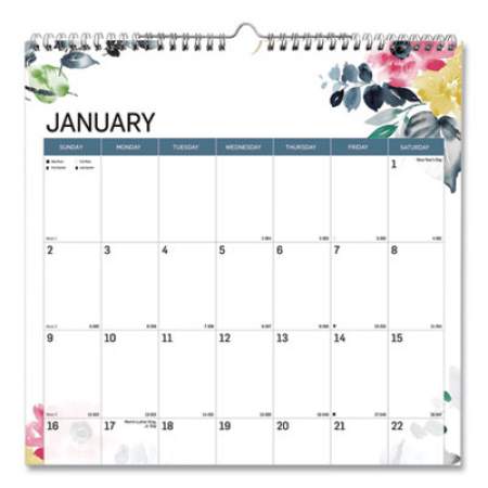 Blueline 12-Month Colorful Wall Calendar, Watercolor Floral Artwork, 12 x 17, White/Multicolor Sheets, 12-Month (Jan to Dec): 2022 (C173126)