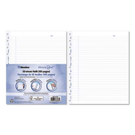 Blueline MiracleBind Ruled Paper Refill Sheets for all MiracleBind Notebooks and Planners, 11 x 9.06, White/Blue Sheets, Undated (AFR11050R)