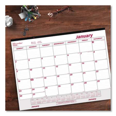 Brownline Monthly Desk Pad Calendar, 22 x 17, White/Burgundy Sheets, Black Binding, Clear Corners, 12-Month (Jan to Dec): 2022 (C1731V)