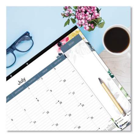 Blueline Spring Monthly Academic Desk Pad Calendar, Flora Artwork, 22 x 17, Black Binding, 18-Month (July to Dec): 2021 to 2022 (CA1716BD)