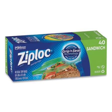 Ziploc Resealable Sandwich Bags, 1.2 mil, 6.5" x 5.88", Clear, 40/Box (315882BX)