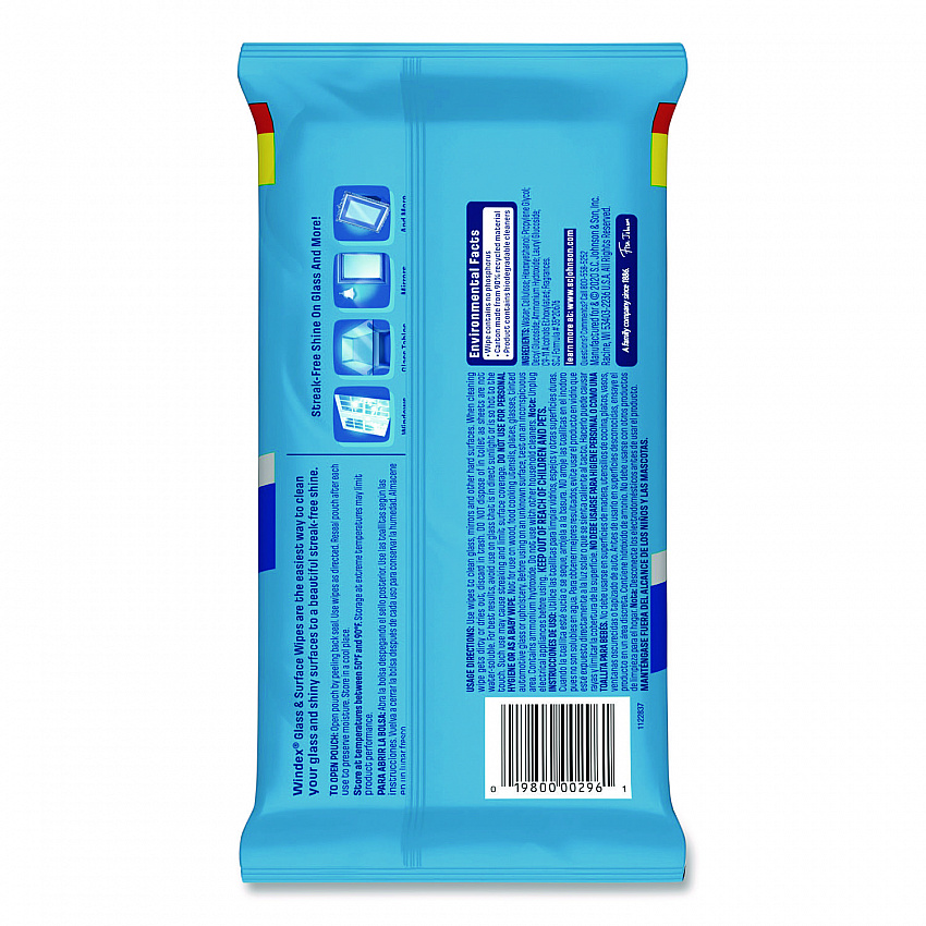 Glass and Surface Wet Wipe, Cloth, 7 x 8, Unscented, White, 38/Pack (378032EA)