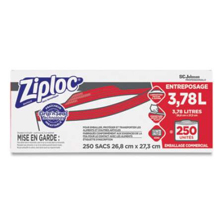 Ziploc Double Zipper Storage Bags, 1 gal, 1.75 mil, 10.56" x 10.75", Clear, 250/Box (682257)