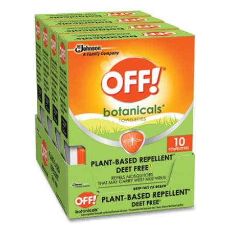 OFF! Botanicals Insect Repellant, Box, 10 Wipes/Pack, 8 Packs/Carton (694974)
