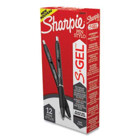 Sharpie S-Gel S-Gel High-Performance Gel Pen, Retractable, Fine 0.5 mm, Black Ink, Black Barrel, Dozen (2096145)