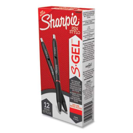 Sharpie S-Gel S-Gel High-Performance Gel Pen, Retractable, Fine 0.5 mm, Red Ink, Black Barrel, Dozen (2096166)