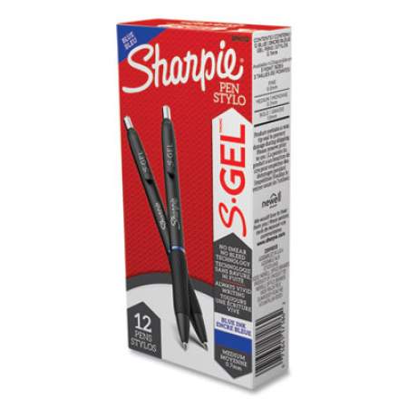 Sharpie S-Gel S-Gel High-Performance Gel Pen, Retractable, Medium 0.7 mm, Blue Ink, Black Barrel, Dozen (2096152)