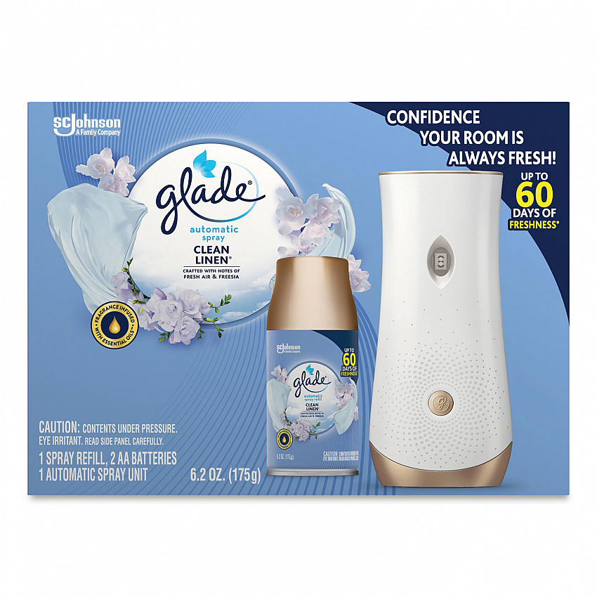 Automatic Spray Starter Kit, Spray Unit and Refill, White/Gold, Clean Linen, 4/Carton (329349)
