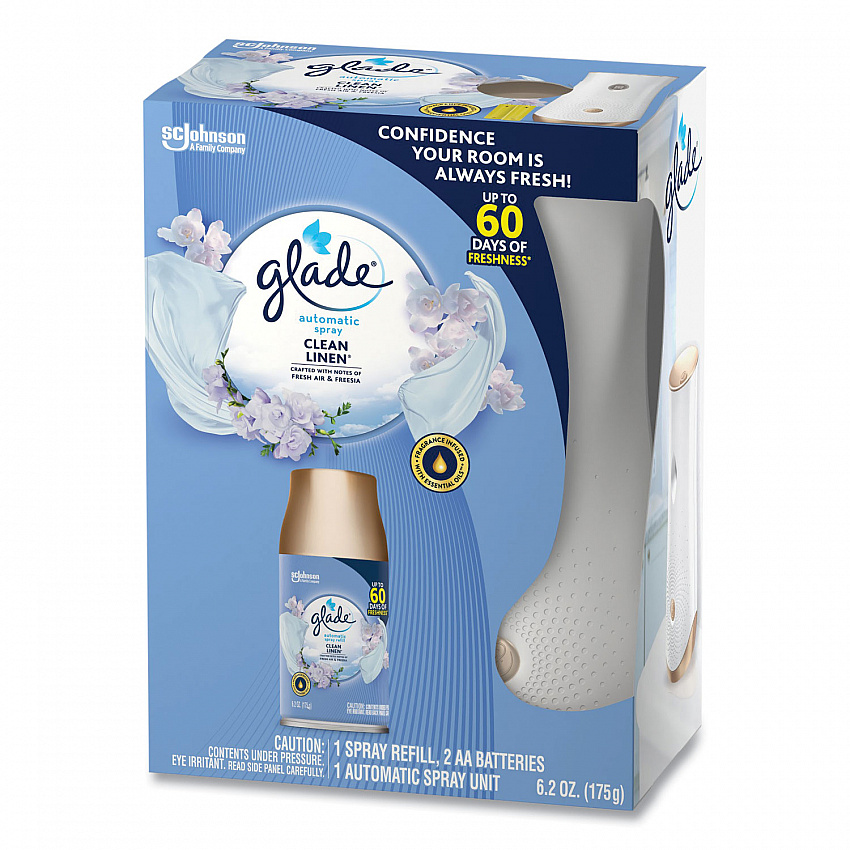 Automatic Spray Starter Kit, Spray Unit and Refill, White/Gold, Clean Linen, 4/Carton (329349)