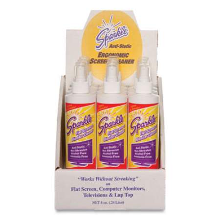 Sparkle Flat Screen and Monitor Cleaner, Pleasant Scent, 8 oz Bottle, 12/Carton (50108CT)