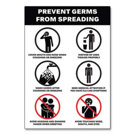 Avery Preprinted Surface Safe Wall Decals, 7 x 10, Prevent Germs from Spreading, White/Black Face, Black Graphics, 5/Pack (83174)