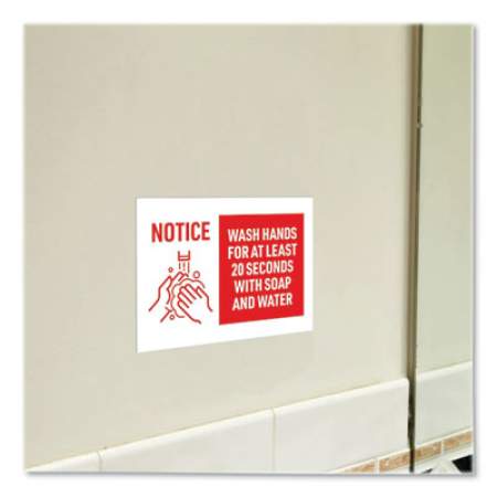 Avery Preprinted Surface Safe Wall Decals, 10 x 7, Wash Hands for at Least 20 Seconds, White/Red Face, Red Graphics, 5/Pack (83175)