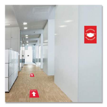 Avery Preprinted Surface Safe Wall Decals, 7 x 10, Mask Required Beyond This Point, Red Face, White Graphics, 5/Pack (83177)