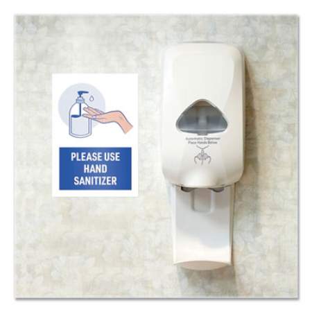Avery Preprinted Surface Safe Wall Decals, 7 x 10, Please Use Hand Sanitizer, White Face, Blue/Gray Graphics, 5/Pack (83179)
