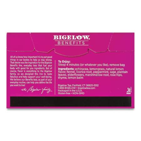 Bigelow Benefits Lemon and Echinacea Herbal Tea Bags, 0.6 oz Tea Bag, 18/Box (1025)