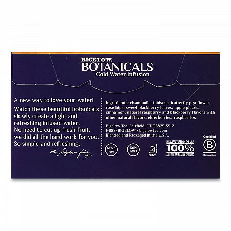 Botanicals Blackberry Raspberry Hibiscus Cold Water Herbal Infusion, 0.7 oz Tea Bag, 18/Box (39000)