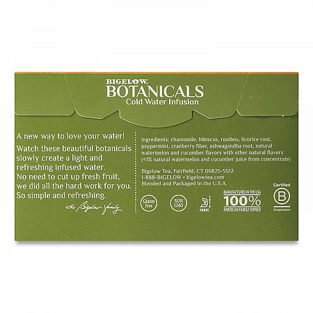 Botanicals Watermelon Cucumber Mint Cold Water Herbal Infusion, 0.7 oz Tea Bag, 18/Box (39004)