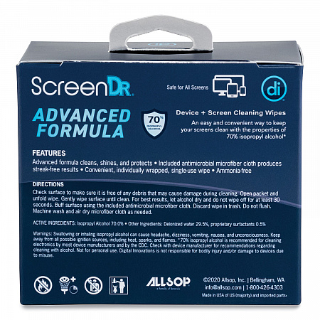 ScreenDr Device and Screen Cleaning Wipes, Includes 60 Individually Wrapped Wipes and 8