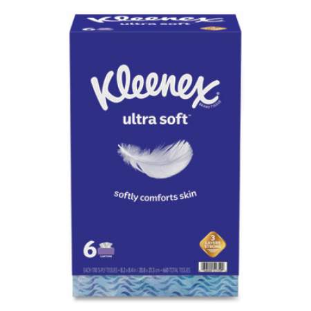 Kleenex Ultra Soft Facial Tissue, 3-Ply, White, 8.2 x 8.4, 110 Sheets/Box, 6 Boxes/Pack (51759)