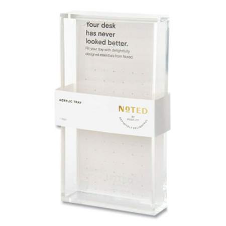 Noted by Post-it Brand Acrylic Pen Tray, Holds 3 x 3 Note Pad, 3.5 x 6.5, Clear (TRAY36)
