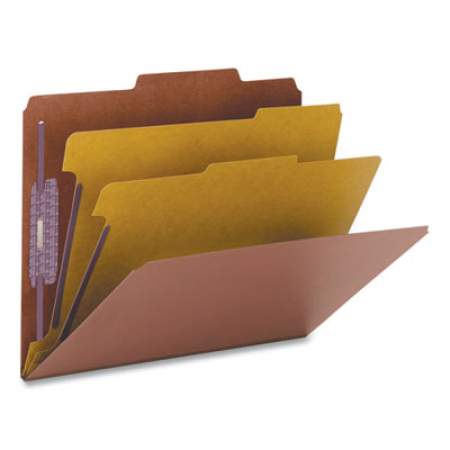 Smead Pressboard Classification Folders with SafeSHIELD Coated Fasteners, 2/5-Cut, 2 Dividers, Legal Size, Red, 10/Box (14073)