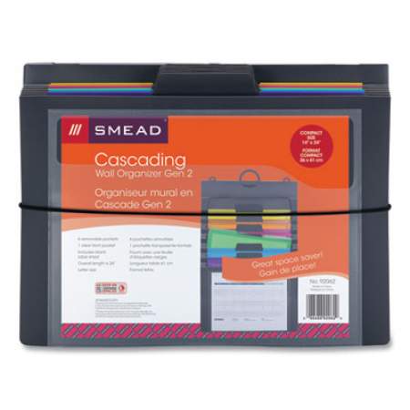 Smead Cascading Wall Organizer Gen 2, 6 Sections, Letter, 14 x 24, Gray/Assorted Colors (92062)