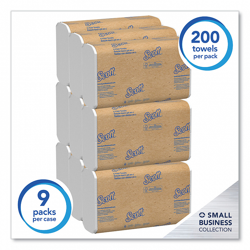 Essential C-Fold Towels for Business, Convenience Pack, 1-Ply, 10.13 x 13.15, White, 200/Pack, 9 Packs/Carton (03623)