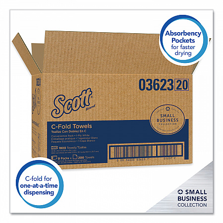 Essential C-Fold Towels for Business, Convenience Pack, 1-Ply, 10.13 x 13.15, White, 200/Pack, 9 Packs/Carton (03623)