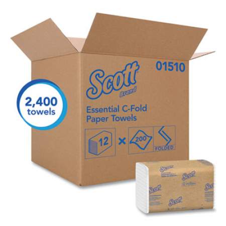 Scott Essential C-Fold Towels, Absorbency Pockets,10 1/8x13 3/20,White,200/PK,12 PK/CT (01510)
