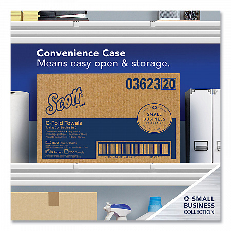 Essential C-Fold Towels for Business, Convenience Pack, 1-Ply, 10.13 x 13.15, White, 200/Pack, 9 Packs/Carton (03623)
