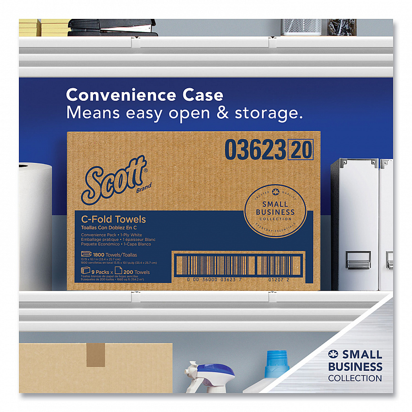 Essential C-Fold Towels for Business, Convenience Pack, 1-Ply, 10.13 x 13.15, White, 200/Pack, 9 Packs/Carton (03623)