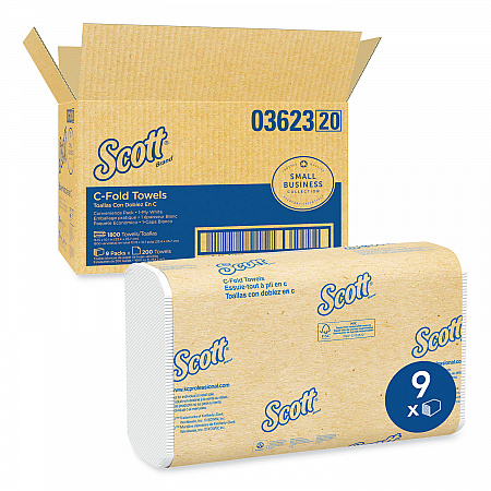 Essential C-Fold Towels for Business, Convenience Pack, 1-Ply, 10.13 x 13.15, White, 200/Pack, 9 Packs/Carton (03623)