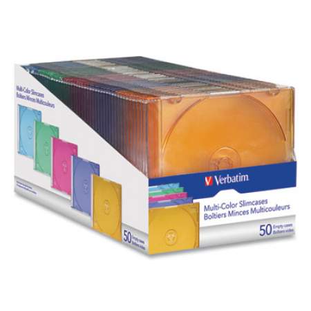 Verbatim CD/DVD Slim Case, Assorted Colors, 50/Pack (94178)