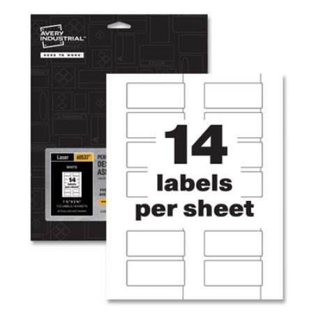 Avery PermaTrack Destructible Asset Tag Labels, Laser Printers, 1.25 x 2.75, White, 14/Sheet, 8 Sheets/Pack (60537)