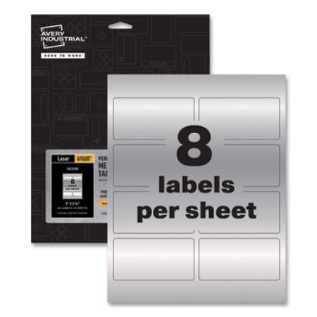 Avery PermaTrack Metallic Asset Tag Labels, Laser Printers, 2 x 3.75, Silver, 8/Sheet, 8 Sheets/Pack (61520)