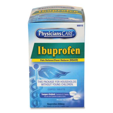 PhysiciansCare Ibuprofen Medication, Two-Pack, 200mg, 50 Packs/Box (90015)