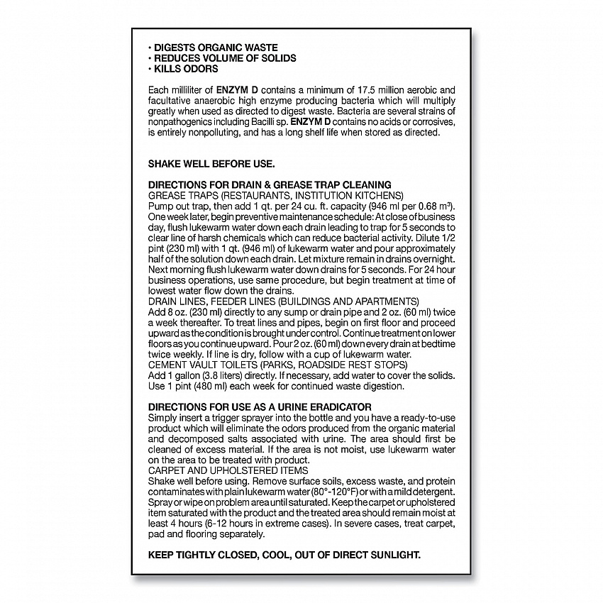 Enzym D Digester Liquid Deodorant, Lemon, 1 gal Bottle, 4/Carton (1500)