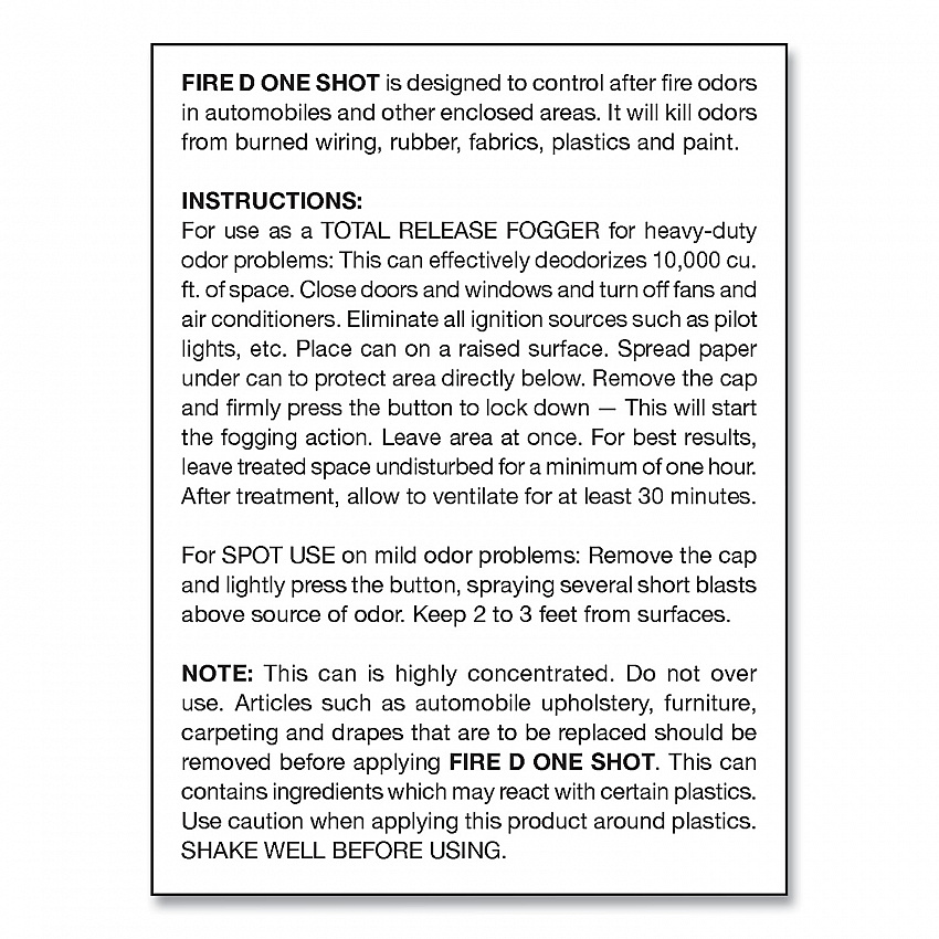 Fire D One Shot Aerosol, 5 oz Aerosol Spray, 12/Carton (202)