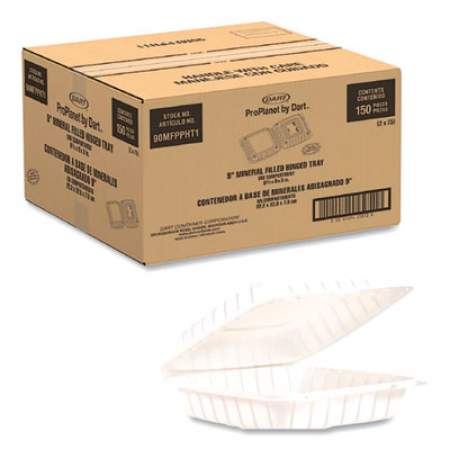 ProPlanet by Dart Hinged Lid Containers, Single Compartment, 9 x 8.8 x 3, White, 150/Carton (90MFPPHT1R)