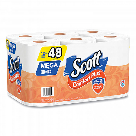 ComfortPlus Toilet Paper, Mega Roll, Septic Safe, 1-Ply, White, 425 Sheets/Roll, 12 Rolls/Pack (54245)
