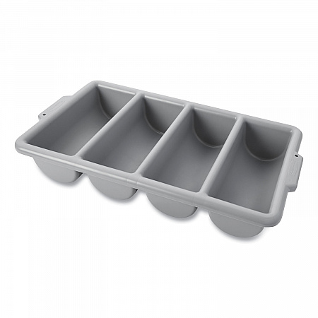 Cutlery Bin, 4 Compartments, 11.5 x 21.25 x 3.75, Plastic, Gray (3362GRA)