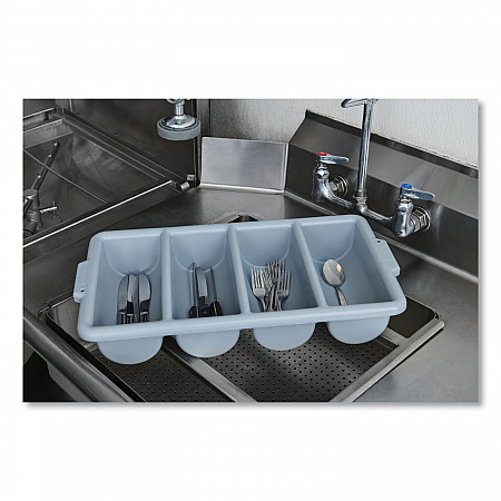 Cutlery Bin, 4 Compartments, 11.5 x 21.25 x 3.75, Plastic, Gray (3362GRA)